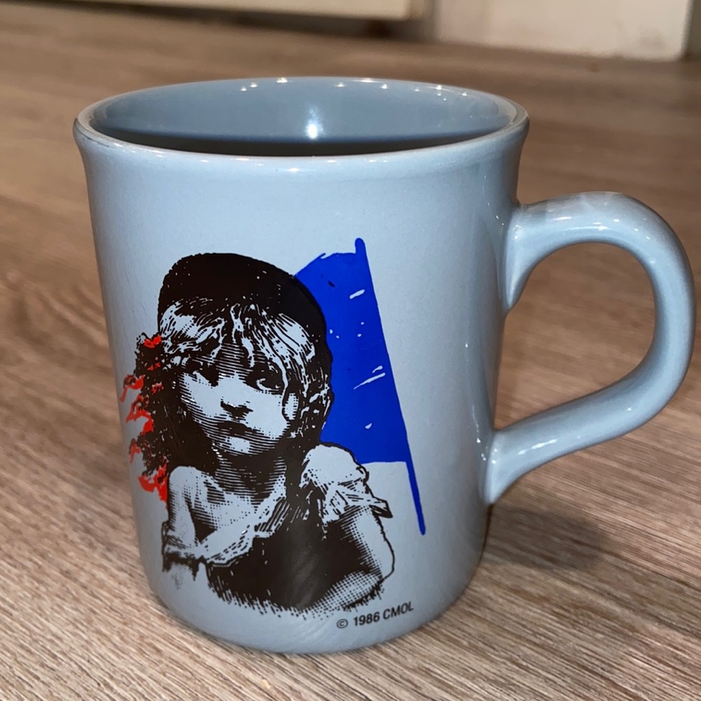 Vintage 1986 Les Miserables Blue Mug Made in England